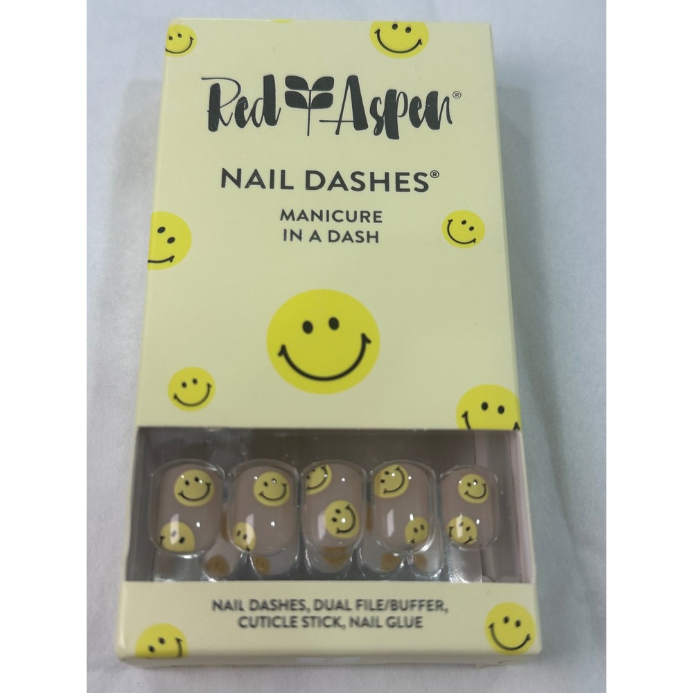 Red Aspen Nail Dashes Good Vibes Olly Smiley Face Press On Nails Manicure Kit